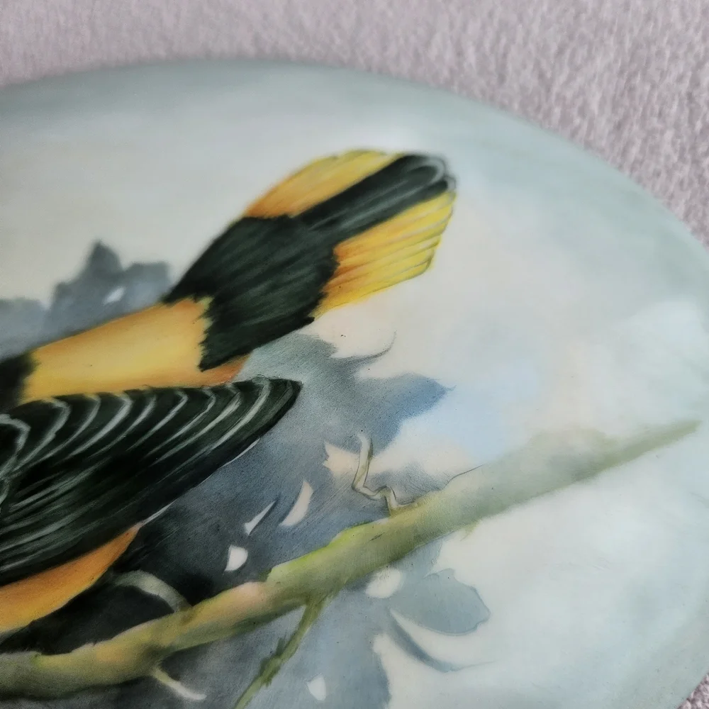 VTG Handpainted Ceramic Jewelry Trinket Box Bird Baltimore Oriole Oval 7